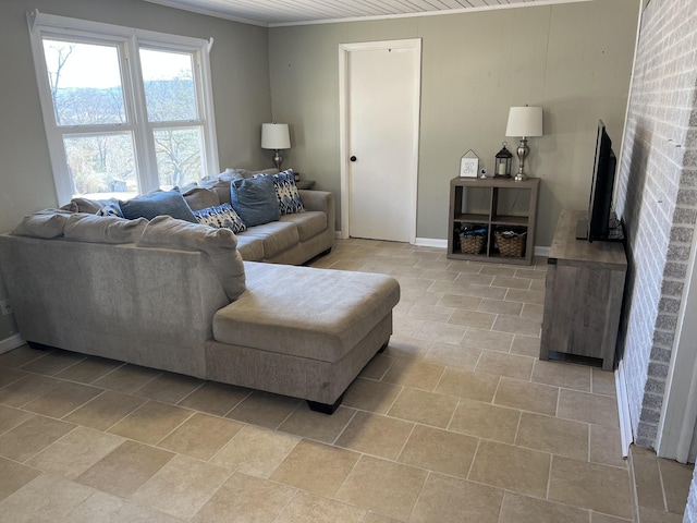 living room featuring baseboards