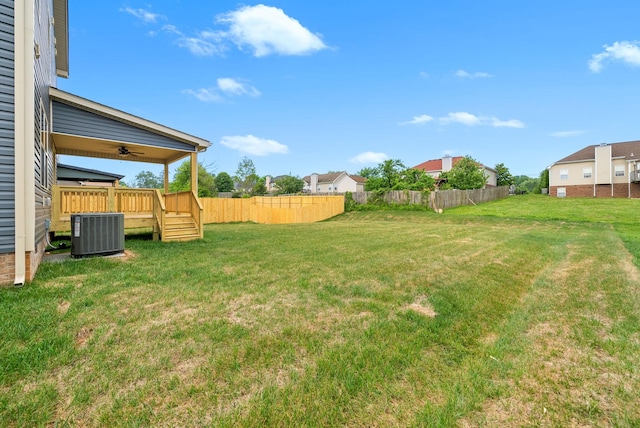 148 Cardinal Crk, Clarksville, TN 37040 - view of yard with cooling unit, a ceiling fan, and a wooden deck