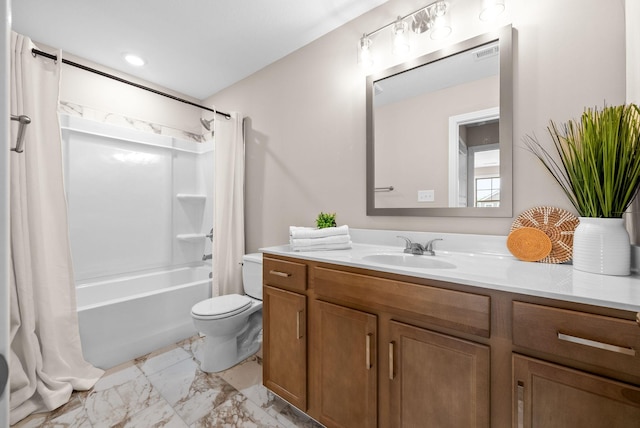 148 Cardinal Crk, Clarksville, TN 37040 - full bathroom featuring toilet, vanity, marble look tile flooring, and shower / bath combo
