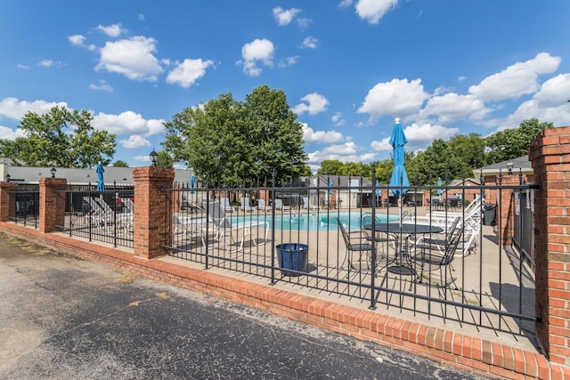 view of pool with fence and a patio