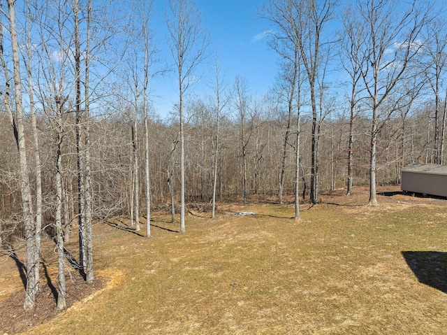 view of yard with a forest view