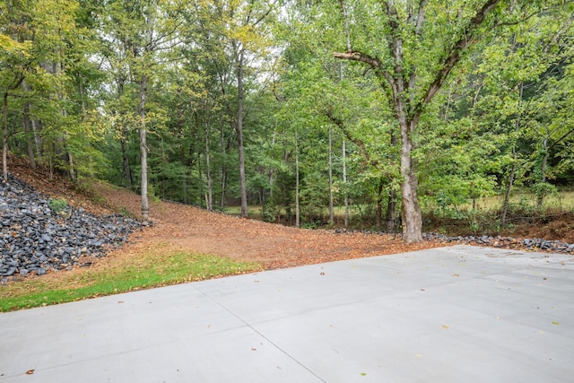 view of patio / terrace with a view of trees