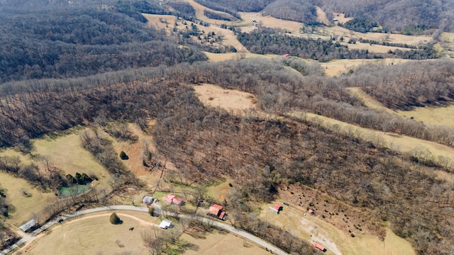 birds eye view of property featuring a forest view and a rural view