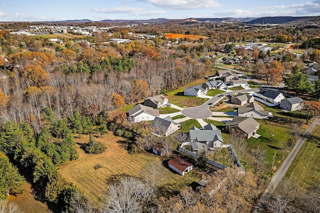 bird's eye view featuring a residential view and a mountain view