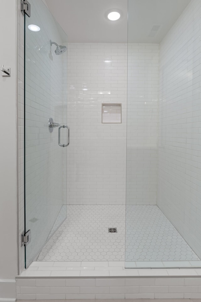 bathroom with a stall shower