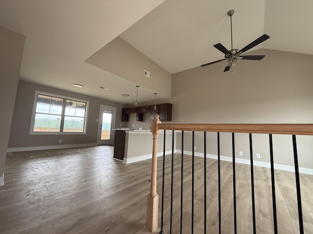 156 Cardinal Crk, Clarksville, TN 37040 - empty room featuring wood finished floors, baseboards, a ceiling fan, and lofted ceiling