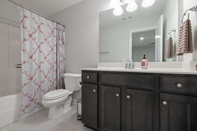 full bath with tile patterned flooring, visible vents, vanity, and toilet