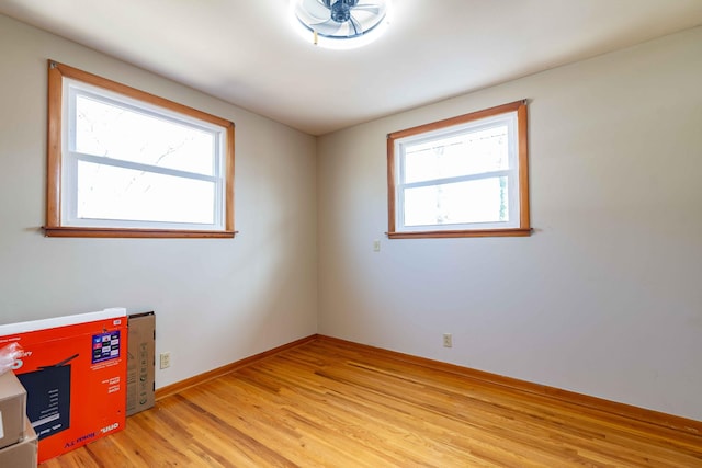 unfurnished room featuring light wood-style floors and baseboards