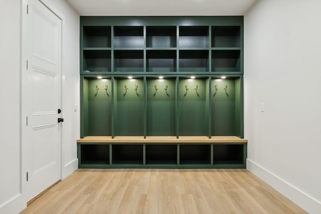 mudroom featuring baseboards and wood finished floors