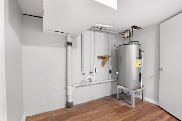 utility room featuring water heater