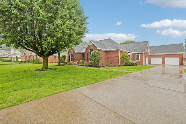 1823 Newton Ave, Murfreesboro, TN 37129 - view of front of property with concrete driveway, a garage, brick siding, a front lawn, and a shingled roof