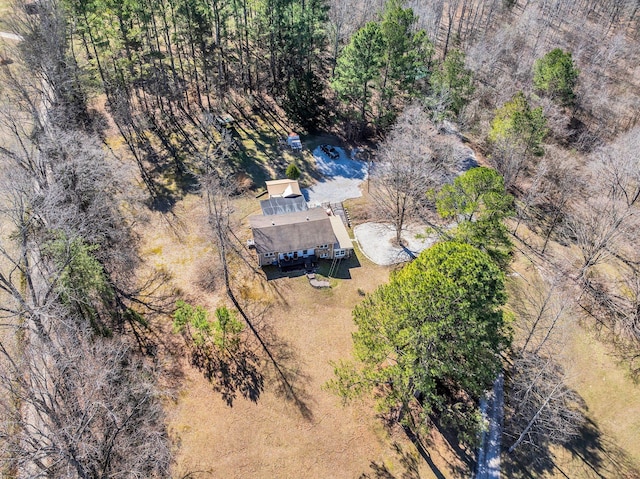 drone / aerial view with a forest view