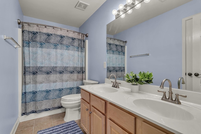 full bathroom featuring toilet, tile patterned flooring, a sink, and visible vents