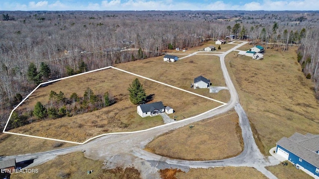 bird's eye view featuring a forest view