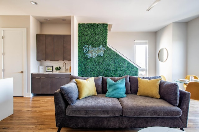 living area featuring light wood-style floors