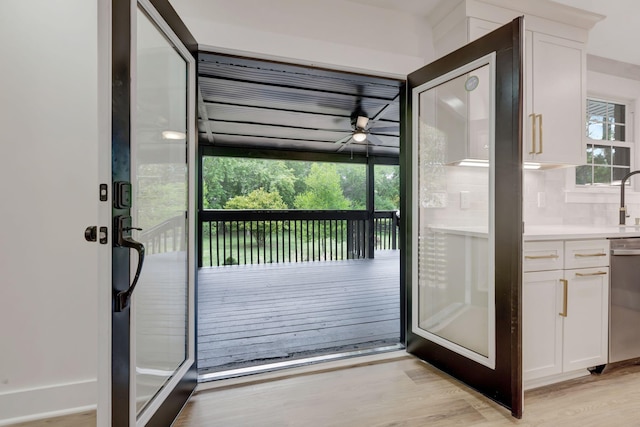 doorway featuring light wood finished floors and a wealth of natural light