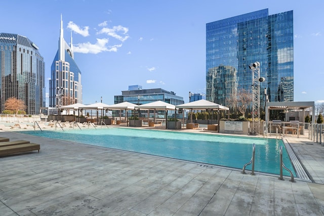 community pool with a view of city