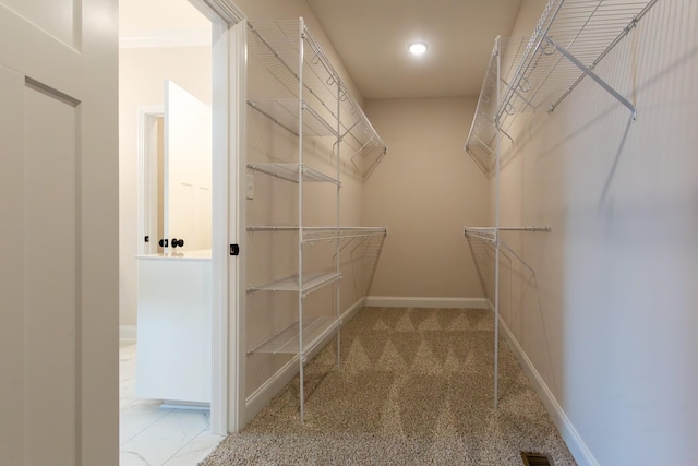 spacious closet with carpet and visible vents