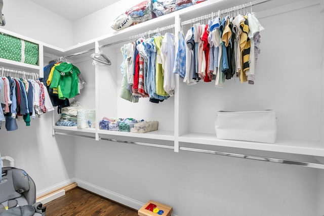 spacious closet featuring dark wood finished floors