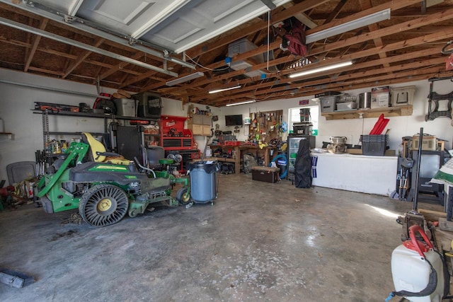 garage featuring a workshop area