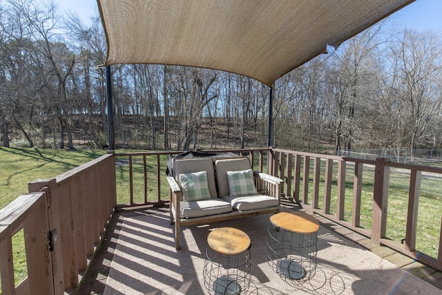 view of wooden balcony featuring a deck