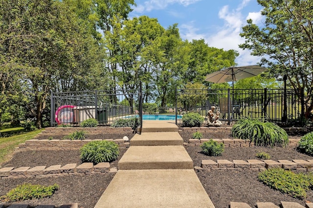 surrounding community featuring fence and a pool