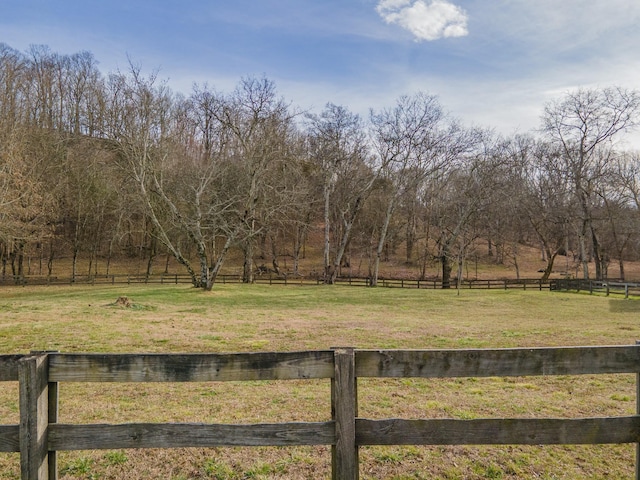 view of yard with fence and a rural view