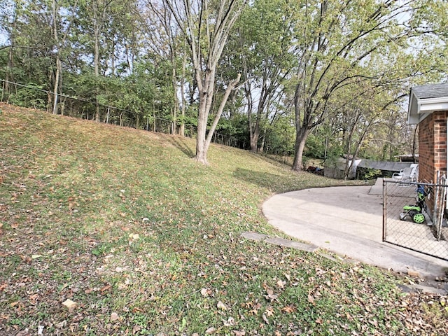 view of yard with fence and a patio