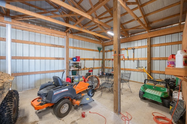 garage with metal wall