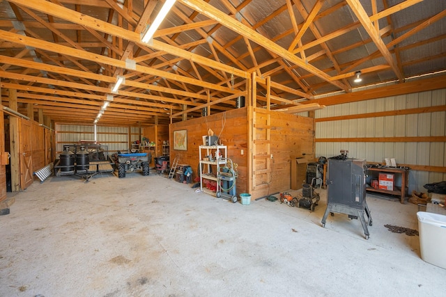 garage with metal wall