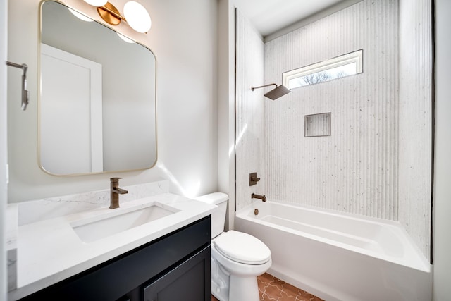 bathroom with shower / tub combination, vanity, and toilet