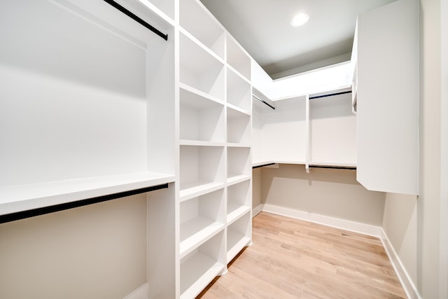 walk in closet with light wood-type flooring