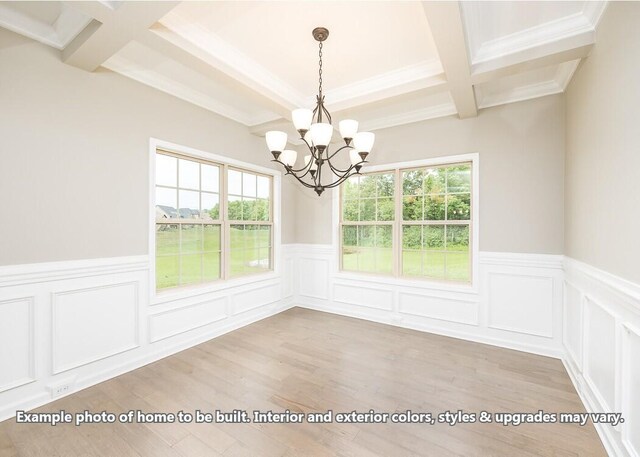 1163 Gardenia Ln, Clarksville, TN 37043 - unfurnished dining area with a wainscoted wall, beam ceiling, a wealth of natural light, and wood finished floors