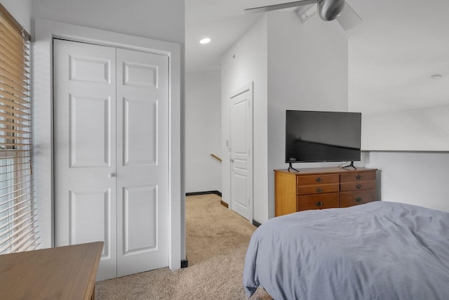 bedroom with baseboards, carpet flooring, and recessed lighting