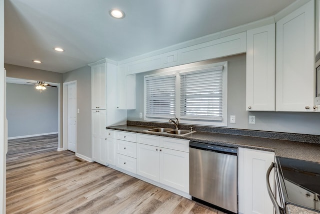 1311 Bel Aire Dr, Tullahoma, TN 37388 - kitchen featuring dishwasher, a sink, range with electric stovetop, light wood-type flooring, and recessed lighting