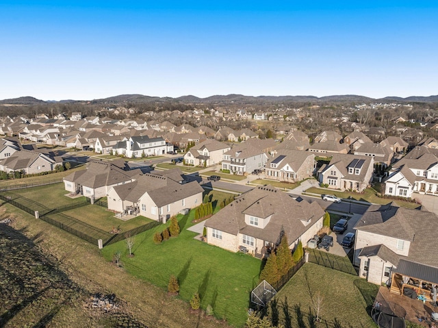 bird's eye view featuring a mountain view and a residential view