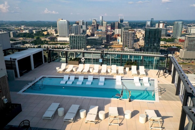 pool with a city view