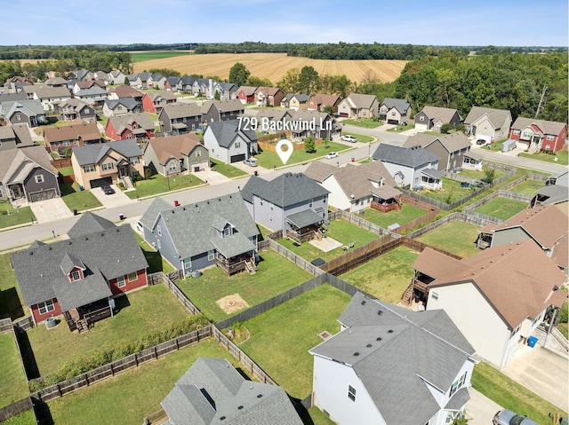 bird's eye view with a residential view