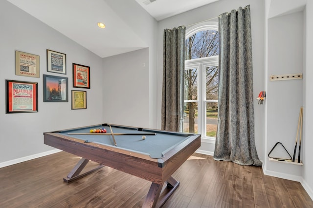 recreation room with plenty of natural light, baseboards, and wood finished floors