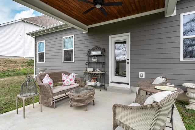 view of patio featuring outdoor lounge area and a ceiling fan