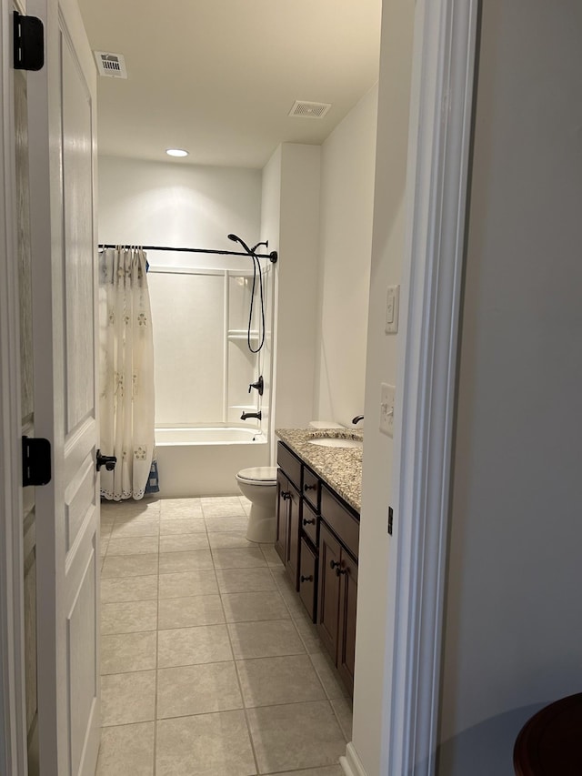 1012 Wooden Gate Dr, Franklin, TN 37064 - full bathroom with toilet, vanity, shower / bath combo with shower curtain, tile patterned flooring, and recessed lighting