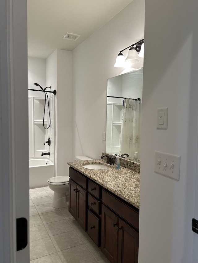 1012 Wooden Gate Dr, Franklin, TN 37064 - full bathroom with toilet, vanity, shower / tub combo with curtain, and tile patterned flooring