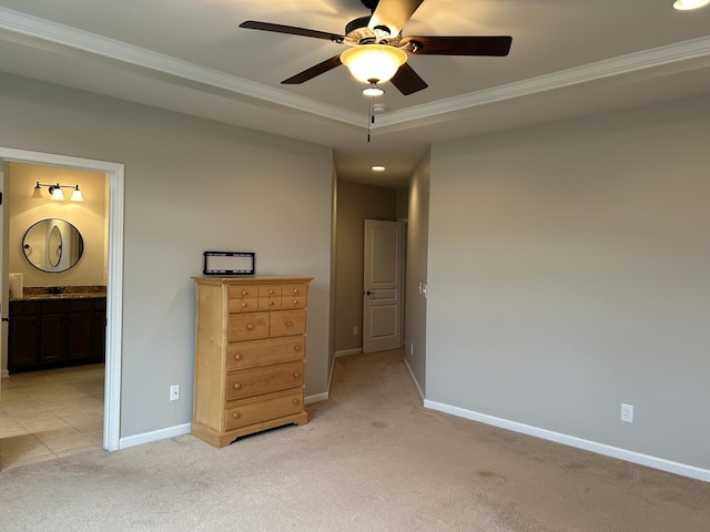 1012 Wooden Gate Dr, Franklin, TN 37064 - bedroom featuring crown molding, light carpet, baseboards, ensuite bathroom, and recessed lighting