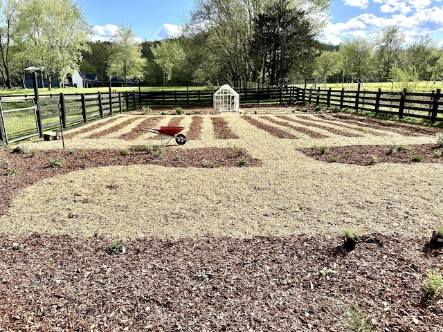 view of yard featuring fence and a rural view