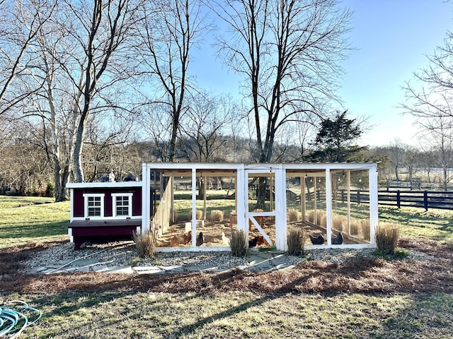 view of poultry coop with fence