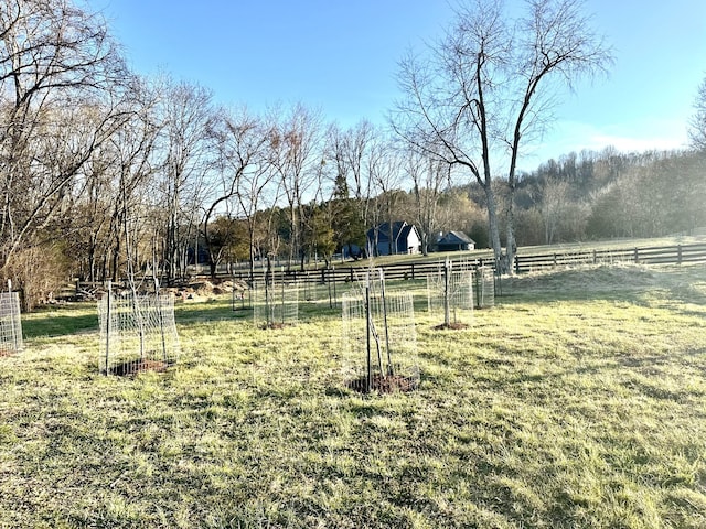 view of yard featuring fence and a rural view