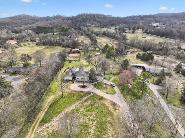 birds eye view of property with a rural view