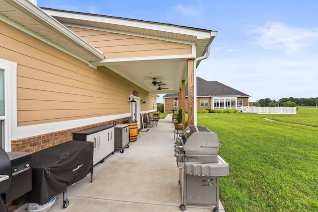 view of patio / terrace featuring ceiling fan and area for grilling