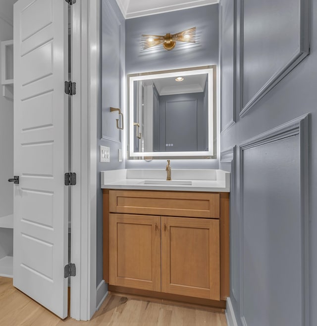 bathroom featuring vanity and wood finished floors