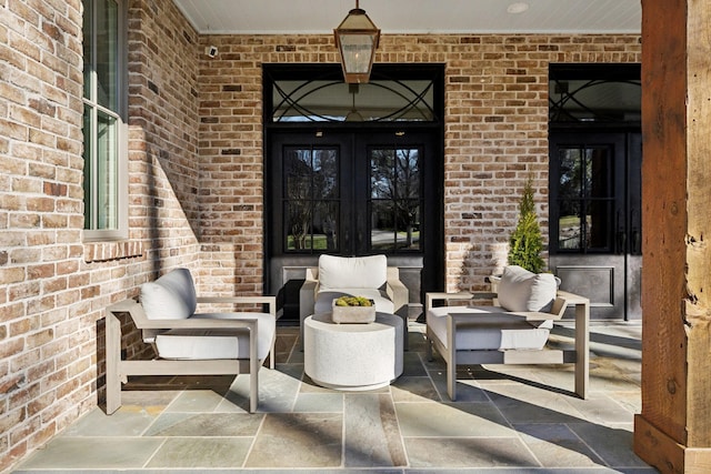 view of patio / terrace featuring an outdoor hangout area and french doors